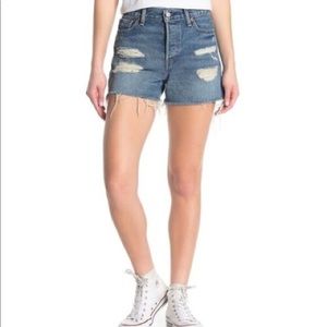 Levi’s Wedgie Distressed High Waisted Rude Denim Shorts
